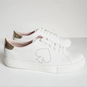 Kate Spade Sneakers White Leather/Gold Accent Leather Logo Size 8.5 New